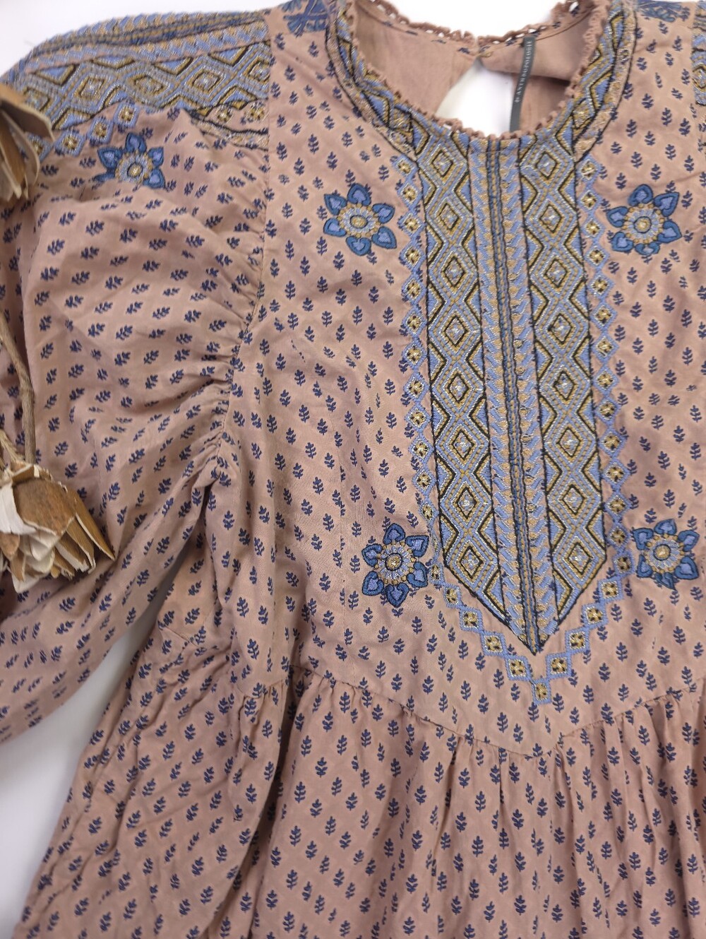 Anthropologie Embroidered Boho Peasant Dress Dusty Rose Sz M - Picture 4 of 15